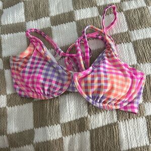 target bathing suit gingahm- pink, purple, orange and white